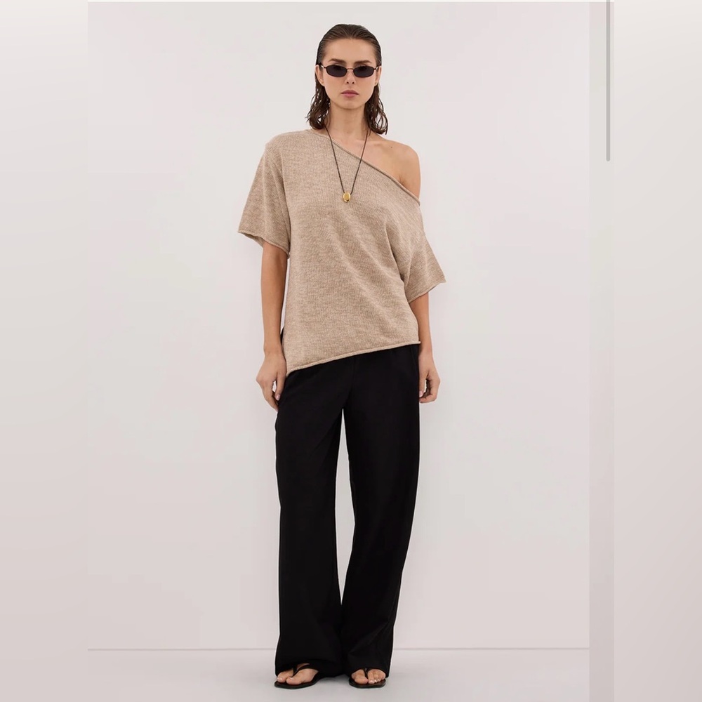 DISSH RICK NATURAL ASYM KNIT TOP - S / NATURAL off shoulder NWT